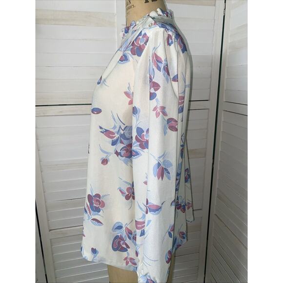 Vintage 70s Polyester Career Blouse Top Floral Long Sleeves Sz 42 X-Large - Picture 6 of 9